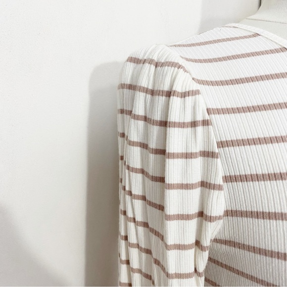 TIME and TRU gathered shoulder striped long sleeve rayon rib knit top S - Picture 3 of 8